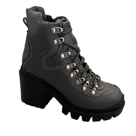 New Jeffrey Campbell Road Rage Lace-up Heeled Boots Dark Gray size 8M - Picture 5 of 10